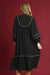 Robe midi bordure léopard contrastée col fendu manches longues décontracté noir