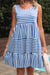 Sky Blue Stripe U Neck Maneveless Fit Fit Mini Vestido