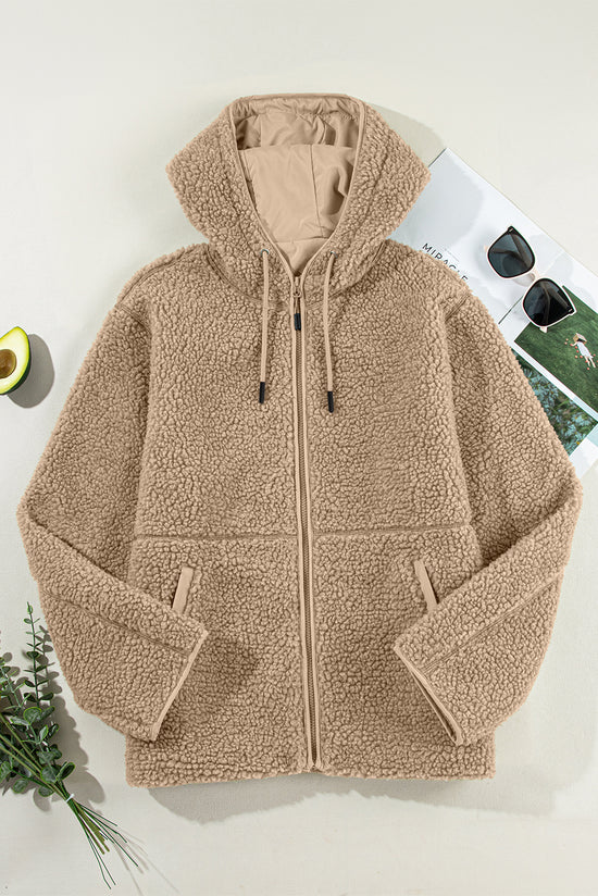 Pale Khaki Fleece zip up up cordon de casse-cordon