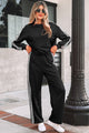 Black Varsity Striped Detail Crewneck Pullover Elastic Sweatpants 2PCS Tenue