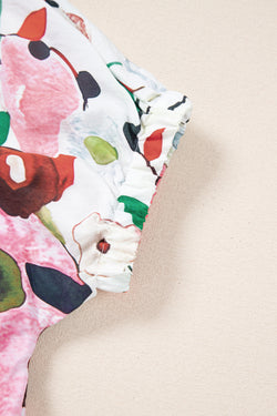 Blusa a manica corta a taglio a vmulla floreale rosa
