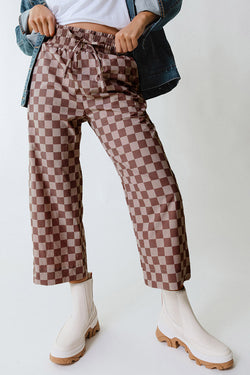 Pantalon décontracté khaki à carreaux élastique