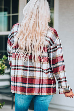Chaqueta con bolsillos y estampado de cuadros geométricos caqui