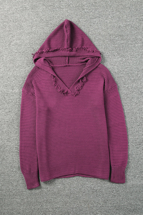 Maglione con cappuccio con pausa con caduta a costine a vello a V nero