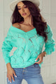 Mint Green Hollow Out Knit V Neck Drop Sweater