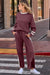 Ensemble pantalon et pull à manches bouffantes en patchwork à rayures universitaires rouge minéral avec cordon de serrage et pantalon à jambes larges