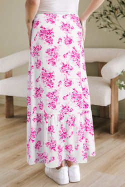 Sky Blue Boho Floral High Bruffer Maxi Skirt