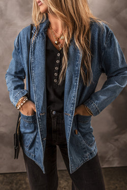Tasche blu a vela giacca in denim colletto