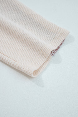 Haut ample beige à manches longues et patchwork contrasté à imprimé ethnique cachemire