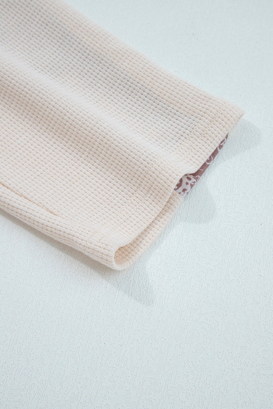 Top bege paisley étnico estampado contraste patchwork manga comprida solta