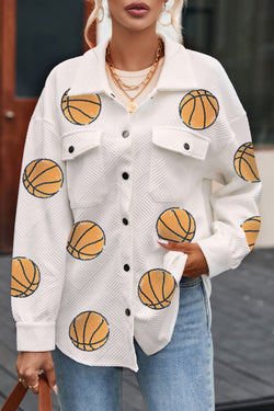 Chacket de botón de snap textic gráfico de baloncesto beige