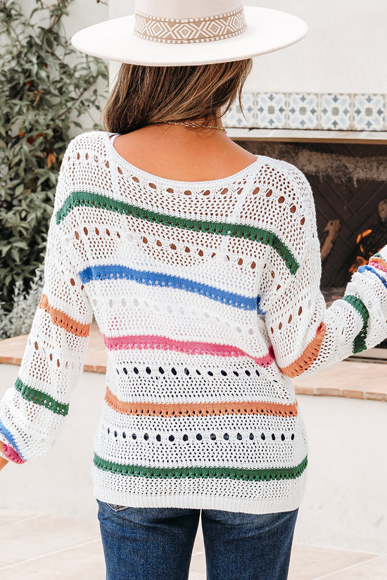 Maglione a maglia a strisce a strisce di colore bianco