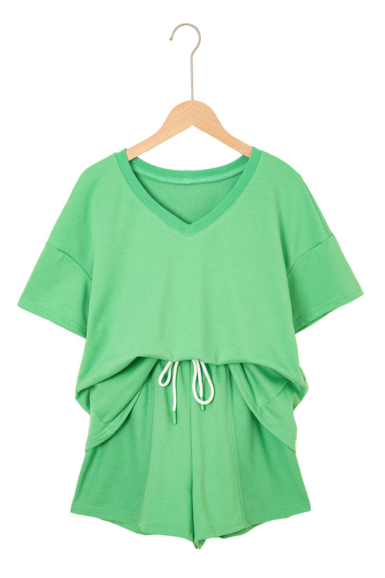 T -spalla a gocce a V Verde Verve Mint e Shorti con cownewwork