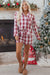 Red Retro Plaid Long Sleeve Shirt Drawstring Shorts 2pcs Lounge Set