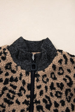 Giacca tasca laterale con cerniera con cerniera con stampa leopardata kaki