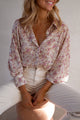 Sleeve a vescovo con stampa floreale rosa camicia a V colletto