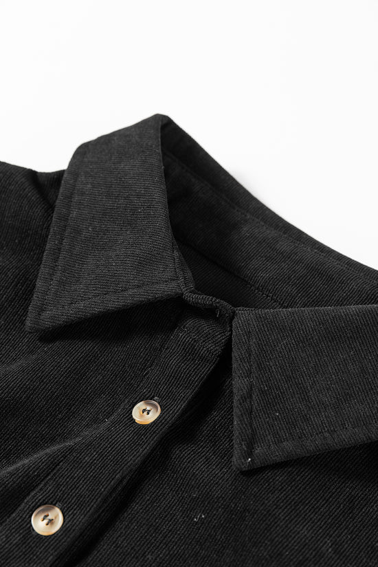 Oatmeal Corduroy Half Button Collared Long Sleeve Mini Dress