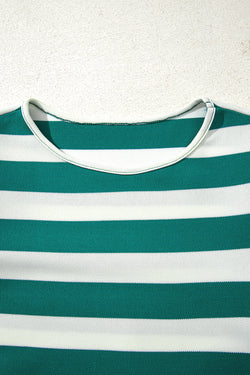 Vestido de tiro de cuello redondo de manga de flutador de rayas negras