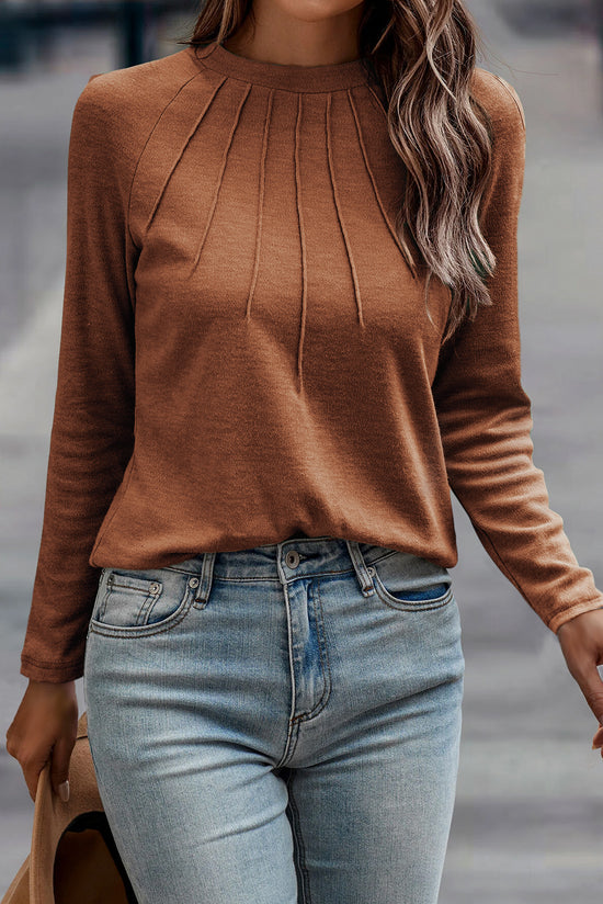 Couleur de couleur unie blanche détaillé Raglan Top à manches longues