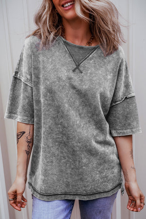 Wash minerale grigio filippino esposto a goccia di cucitura tee oversize
