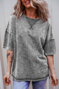 Wash minerale grigio filippino esposto a goccia di cucitura tee oversize