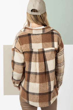 Light French Flannel Plaid Double Slap Pocket Chacket