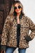 Khaki Leopard Print Zip Up Stand Neck Side Pocket Jacket