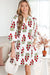 White Floral Print V Neck 3/4 Sleeve Loose Mini Dress