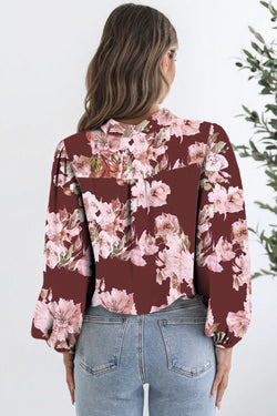 Camisa ligera con mangas abullonadas y estampado floral naranja
