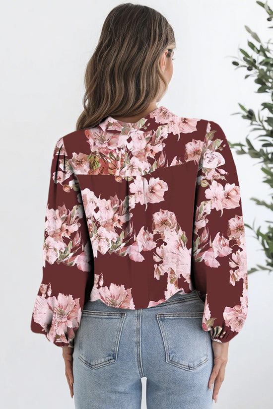 Camisa ligera con mangas abullonadas y estampado floral naranja