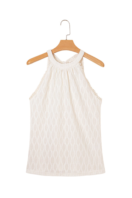 Beige frenchy encaje adornado halter halter camiseta