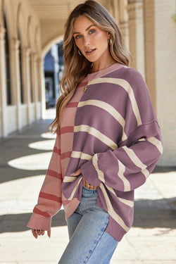Blue Stripe Colorblock Sweater de grandes dimensões