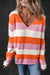 Bloco de listra laranja colorblock v pescoço suéter casual