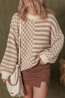 Chaque -listra Drop Bolloon Sleeve Sweater de manga de balão