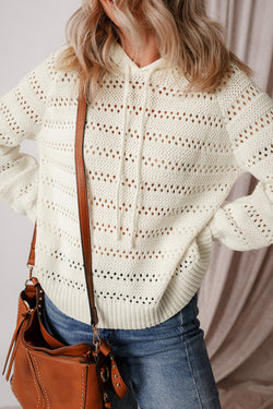 Maglione con cappuccio con cappuccio con cappuccio di punta a maglia bianca