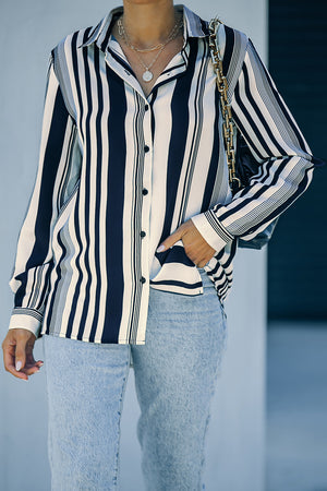 Camisa de mulheres modernas listradas da Marinha Branca