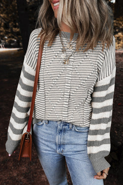 Stripe a strisce marrone geometrica a goccia testurizzata maglione