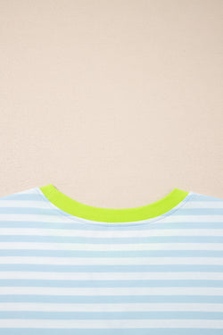 Set di maglietta ampia con collo a contrasto a righe rosa e pantaloncini con coulisse