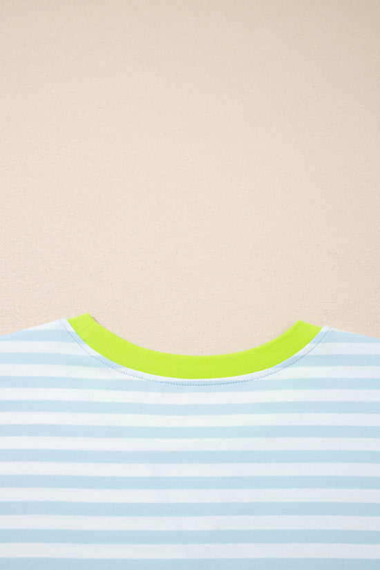 Set di maglietta ampia con collo a contrasto a righe rosa e pantaloncini con coulisse