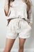 Beige Vintage Tie Dye Bracelet Manches Cordon Taille Élastique 2pcs Ensemble Court