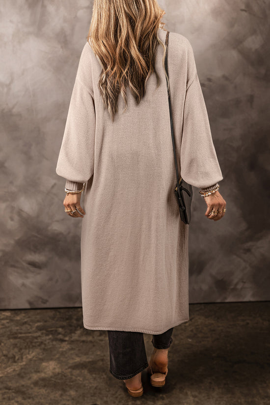 Tasche laterali beige aperta anteriore cardigan a maglia