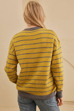 Stripe giallo margherita floreale a maglia rotonda a maglia a maglia