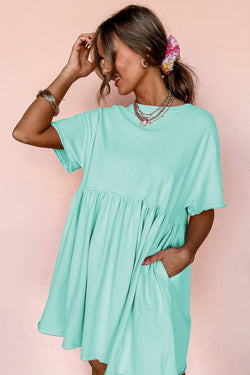 Vestido de babydoll de borde crudo de color sólido azul cielo