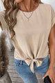 Parchemin de couleur unie nouée Hem Blouse à manches courtes