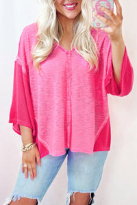 Sachet Pink Contrast Patchwork 3/4 SHEEVE V COUL