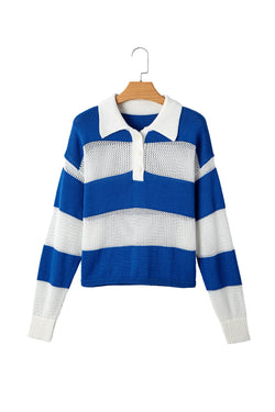 Stripe blu a strisce colorblock polo collare uncinetto maglia a maglia