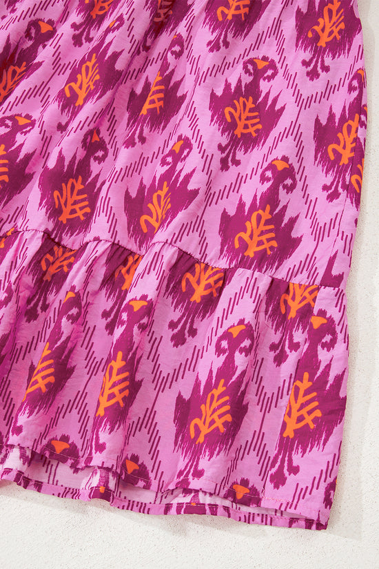 Bonbon Retro Print Twisted Front Ruffled Sleeve Maxi Dress