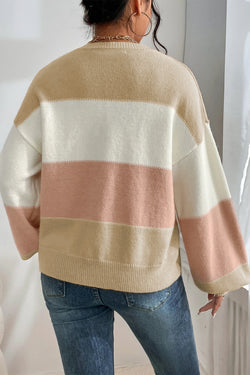 Dusty Pink Color Block Block Sleeve Drop Gliple Swater