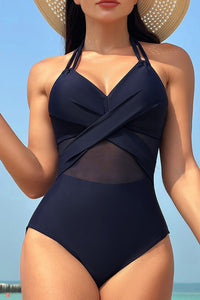 Costume da bagno in un monopezzo anteriore a croce blu blu navy
