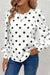 White Polka Dot Print Round Neck Frilled Long Sleeve Blouse